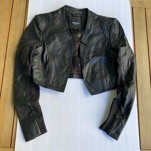 bebe Real Leather Jacket Black Cropped Open Style Moto XS
